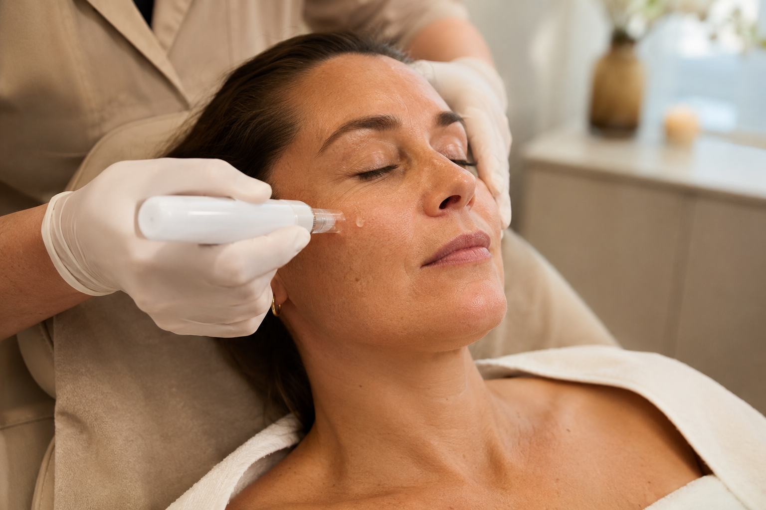 Imagen ilustrativa generada con IA de una sesión facial de microneedling
