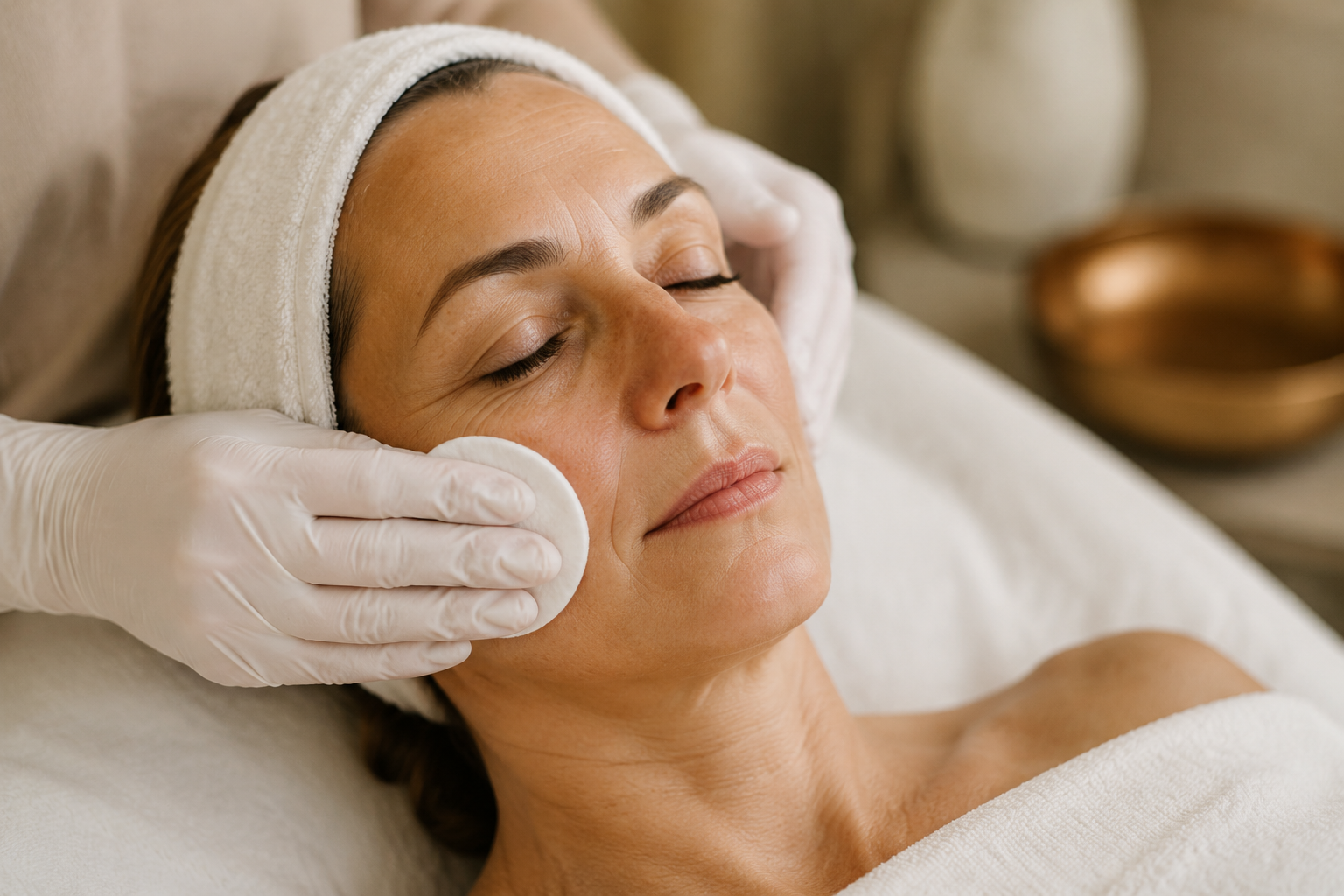 Escena ilustrativa generada con IA: limpieza facial.