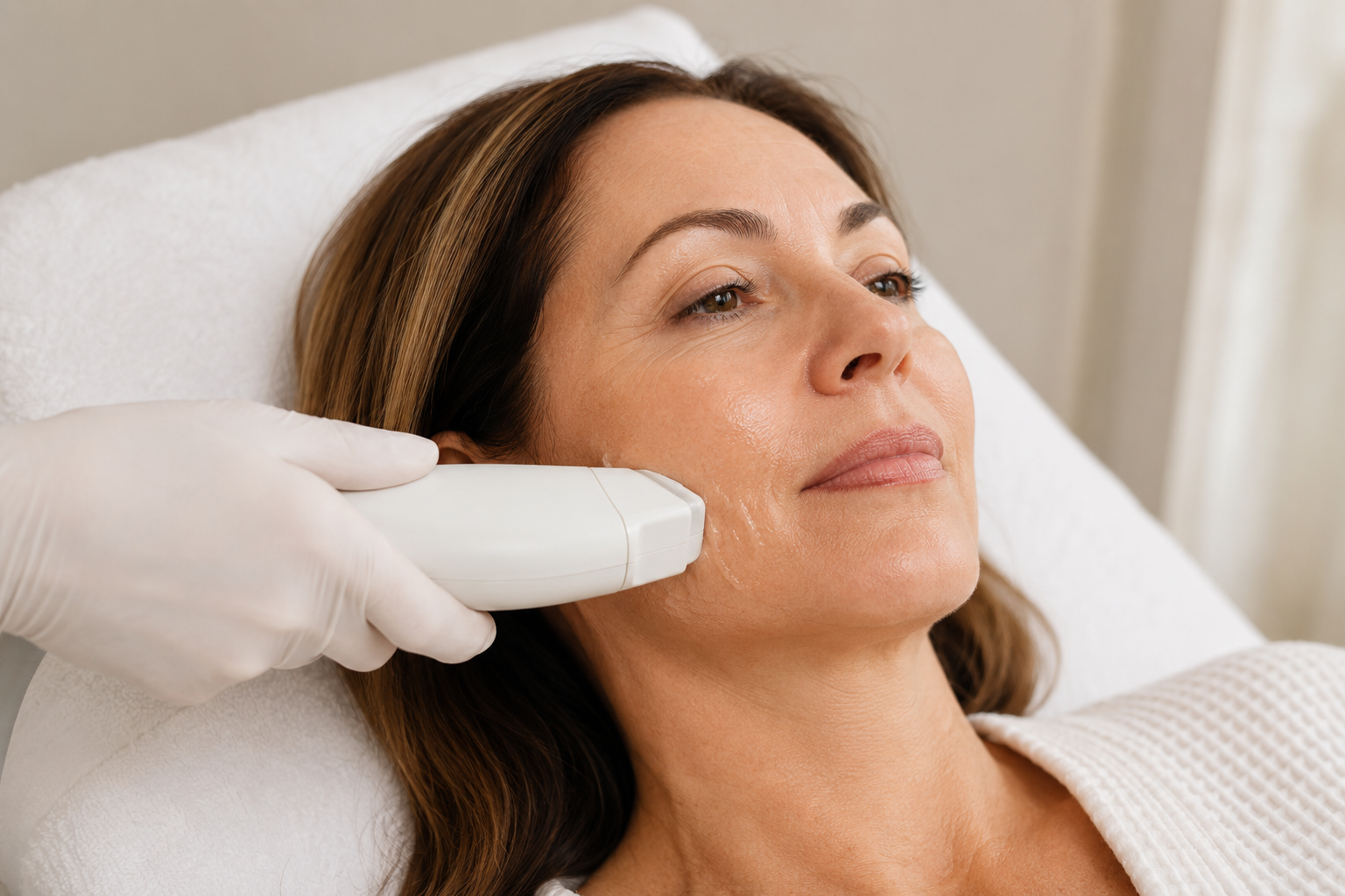 HIFU facial: escena ilustrativa creada con IA
