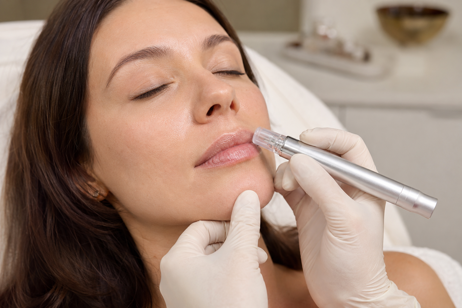Imagen ilustrativa generada con IA de un protocolo cosmético labial sin inyección
